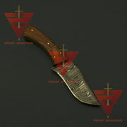 Handcrafted Damascus Steel Hunting Fixed Blade Knife with Leather Sheath - Exquisite Redwood Handle - Ideal Gift For Him | EDC