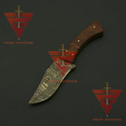 Handcrafted Damascus Steel Hunting Fixed Blade Knife with Leather Sheath - Exquisite Redwood Handle - Ideal Gift For Him | EDC