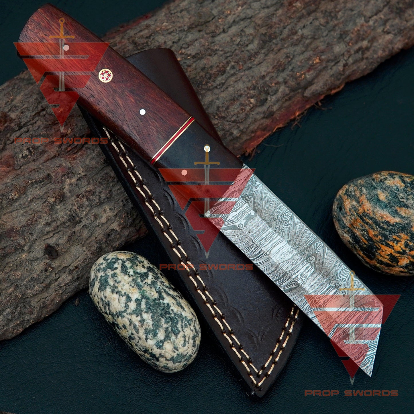 Custom Handcrafted Damascus Steel Tanto Blade Knife with Pure Rosewood Handle and Sheath - Ideal Gift for Him, Perfect for Hunting - propswords