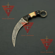 Artisan Crafted Damascus Steel Tactical Karambit Knife: Complete with Leather Sheath - propswords