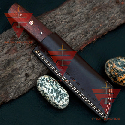 Custom Handcrafted Damascus Steel Tanto Blade Knife with Pure Rosewood Handle and Sheath - Ideal Gift for Him, Perfect for Hunting - propswords