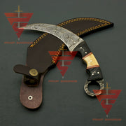 Artisan Crafted Damascus Steel Tactical Karambit Knife: Complete with Leather Sheath