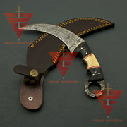 Artisan Crafted Damascus Steel Tactical Karambit Knife: Complete with Leather Sheath - propswords