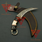 Artisan Crafted Damascus Steel Tactical Karambit Knife: Complete with Leather Sheath