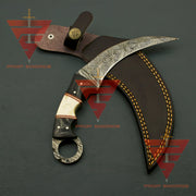 Artisan Crafted Damascus Steel Tactical Karambit Knife: Complete with Leather Sheath - propswords