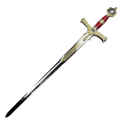 King Solomon Sword replica with engraved blade, royal gold hilt, biblical medieval collectible weapon