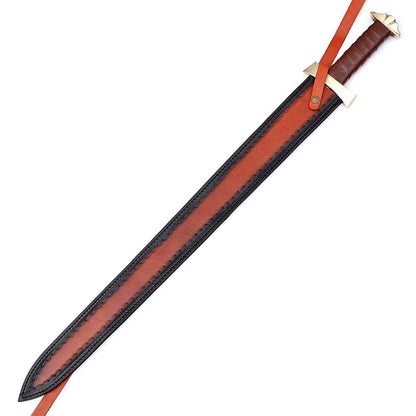 Handmade Damascus Steel Viking Warrior Sword With Leather Sheath - propswords