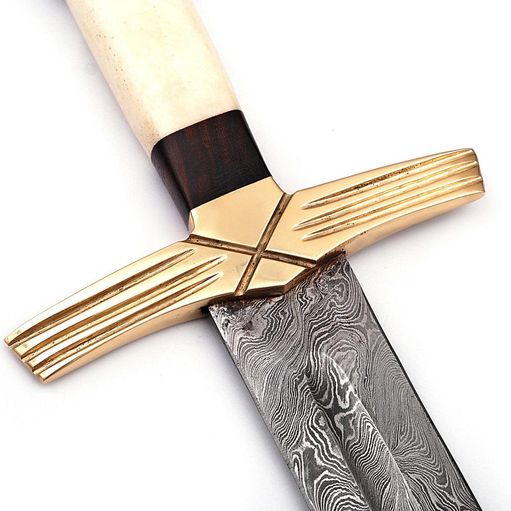 Handmade Damascus Steel Formidable King Pattern Viking Sword With Leather Sheath - propswords