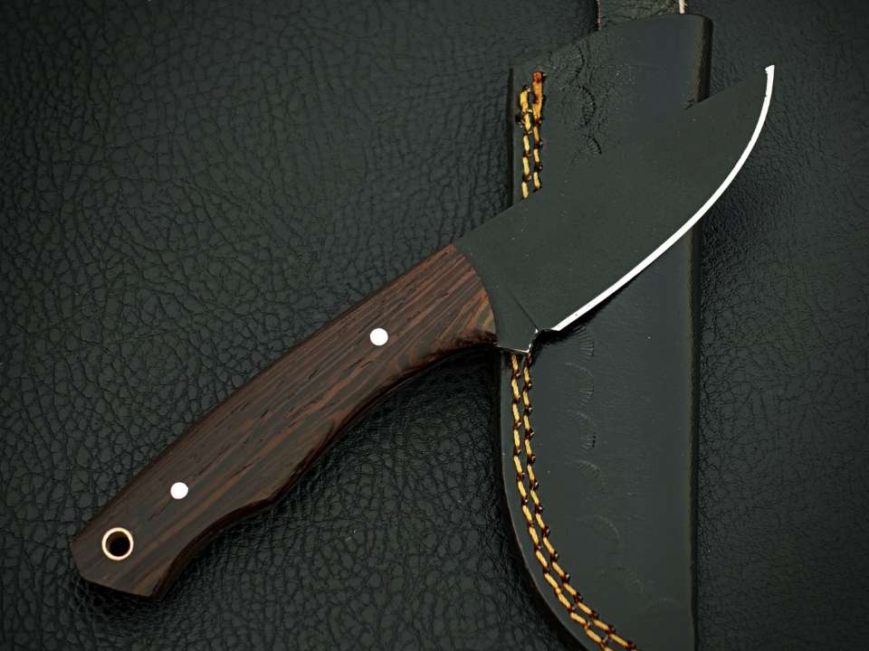 Handmade Stainless Steel Full Tang Bush Craft Hunting Skinner Knife with Leather Sheath – Wood Handle