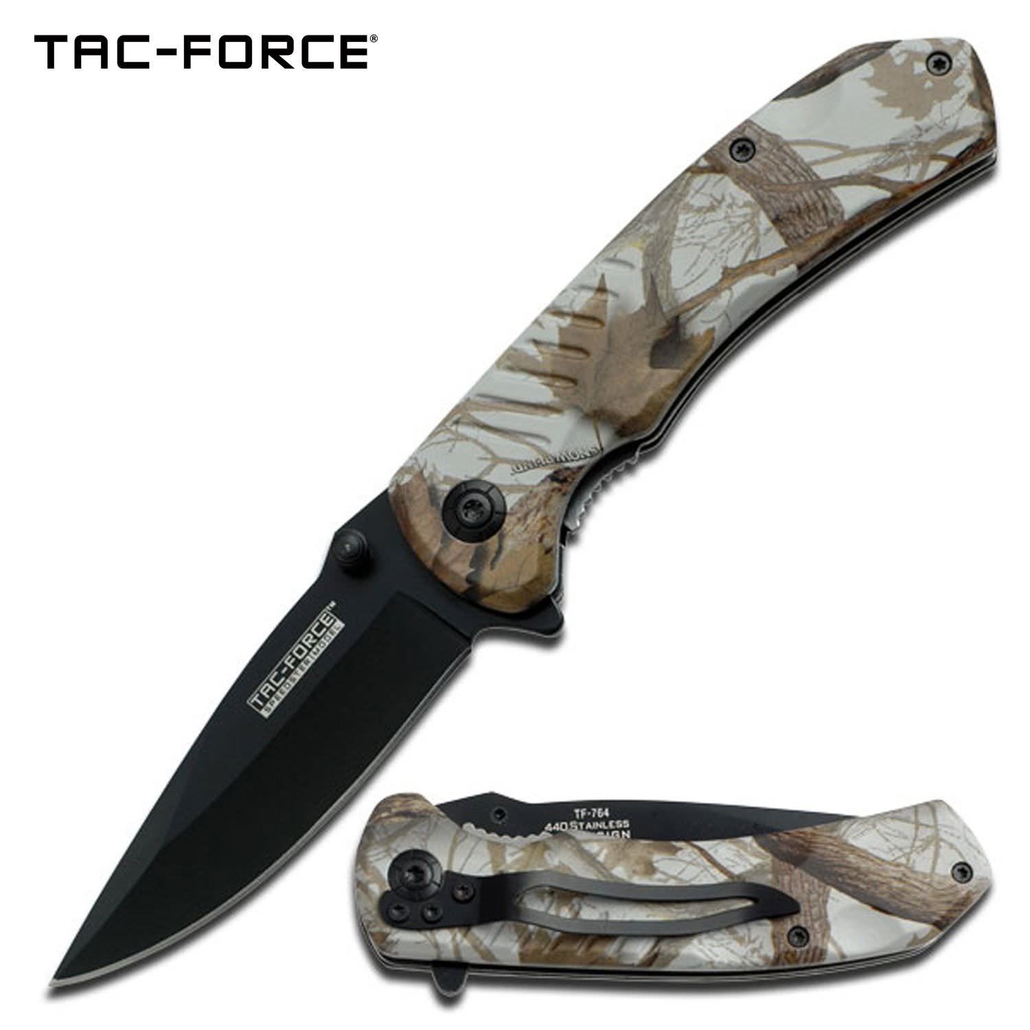 Brown Camo Handle Spring Assisted Knife With Pocket Clip - 4.25" Closed In Length - propswords