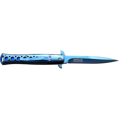 Tac Force Stiletto Style Spring Assisted Knife Blue Titanium - propswords