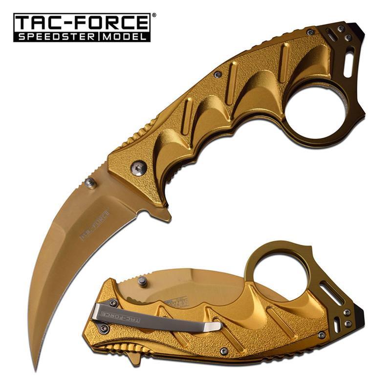 Gold Hawkbill Blade Tactical Spring Assisted Folding Knife - propswords