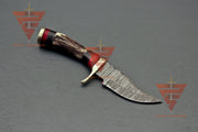 6 inches Handmade Stag Horn Hunting Knife - Crafted with Premium Damascus Steel and Complete with a Leather Sheath