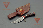 6 inches Handmade Stag Horn Hunting Knife - Crafted with Premium Damascus Steel and Complete with a Leather Sheath - propswords