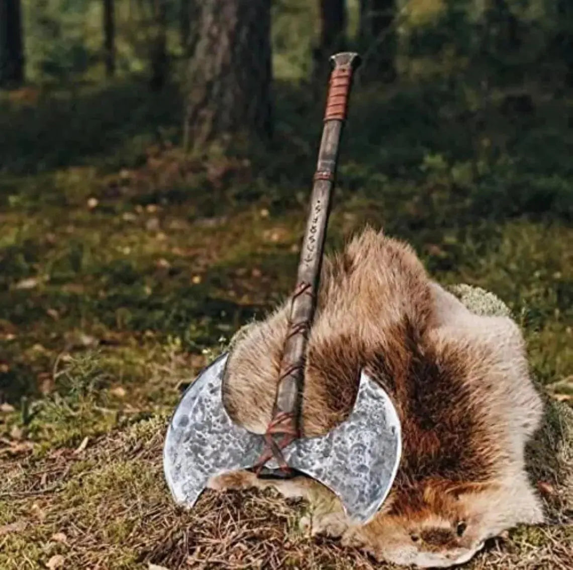 Handmade Double Head Axe, Large Norse Axe, Forest Axes Hewing Axe Broad Axe Hunting Axe Dane Axe Hand Forged Steel Axe,Double Blade Axe, - propswords
