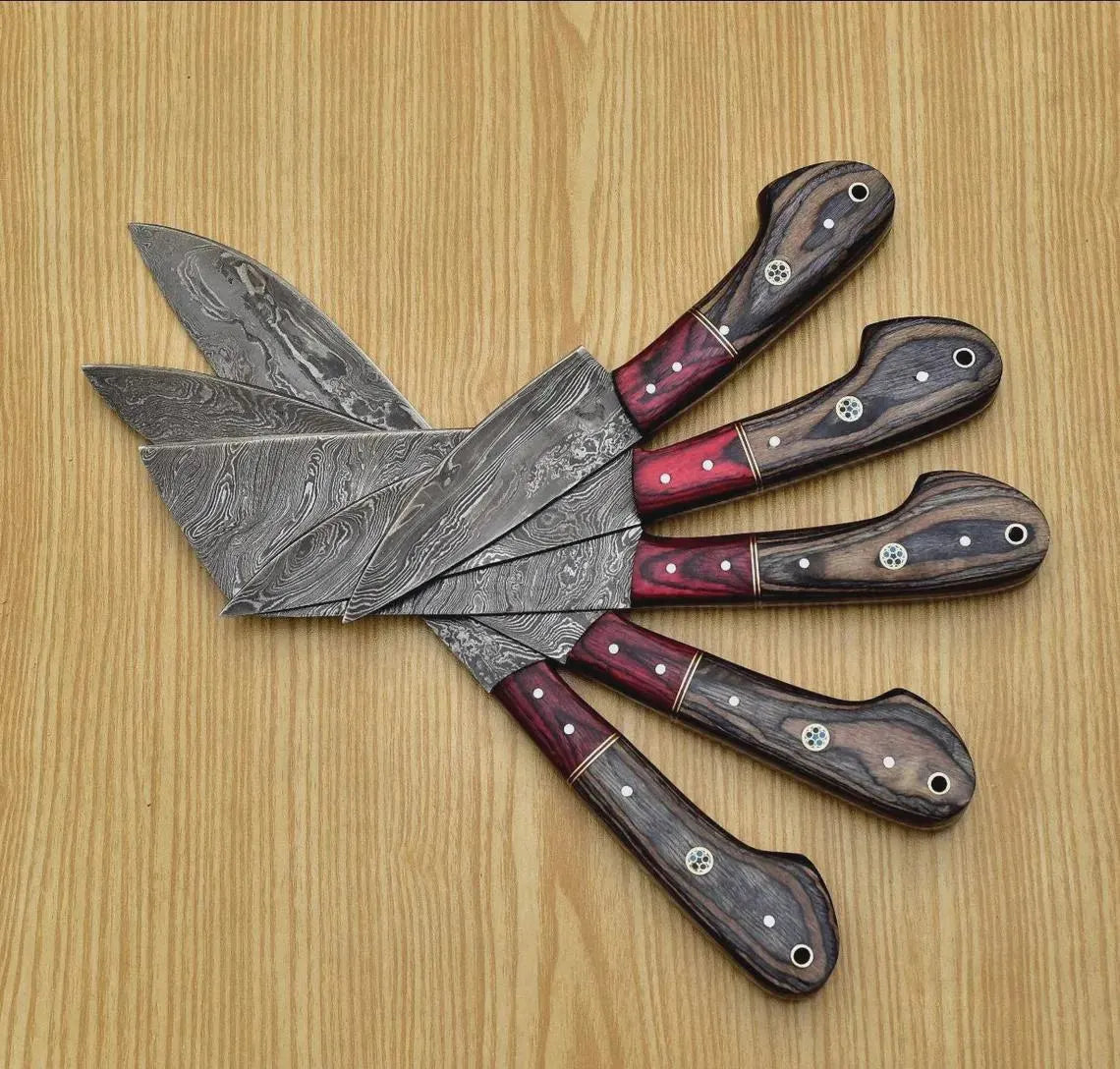 Handmade Damascus Steel Chef Knife set of 5pcs With Sheet, Chef Knives Set, pro chef knife Kitchen Knives Set, Gift For Her , Gift For Dad - propswords