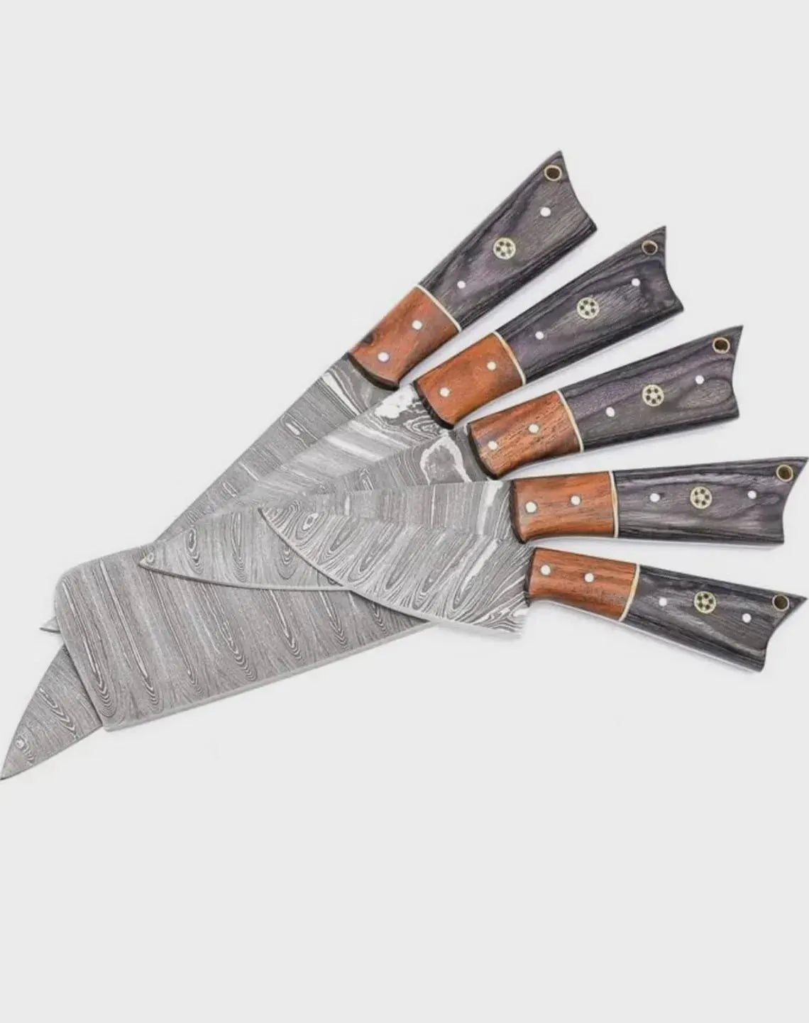 Handmade Damascus Steel Chef Knife set of 5pcs With Sheet, Chef Knives Set, pro chef knife Kitchen Knives Set, Gift For Her , Gift For Dad - propswords