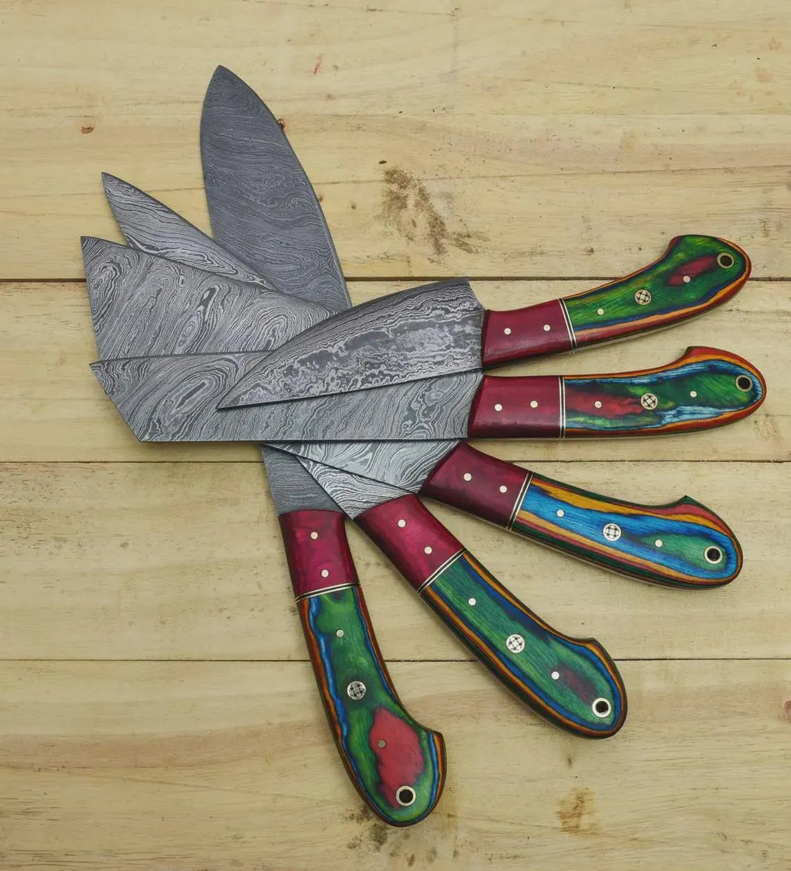 Handmade Damascus Steel Chef Knife set of 5pcs With Sheet, Chef Knives Set, pro chef knife Kitchen Knives Set, Gift For Her , Gift For Dad - propswords