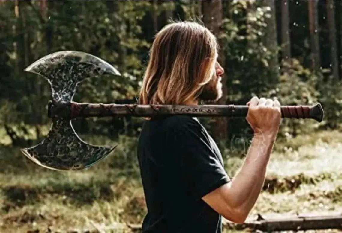 Handmade Double Head Axe, Large Norse Axe, Forest Axes Hewing Axe Broad Axe Hunting Axe Dane Axe Hand Forged Steel Axe,Double Blade Axe, - propswords