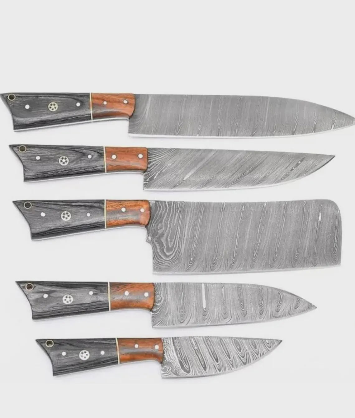 Handmade Damascus Steel Chef Knife set of 5pcs With Sheet, Chef Knives Set, pro chef knife Kitchen Knives Set, Gift For Her , Gift For Dad - propswords