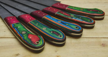 Handmade Damascus Steel Chef Knife set of 5pcs With Sheet, Chef Knives Set, pro chef knife Kitchen Knives Set, Gift For Her , Gift For Dad - propswords