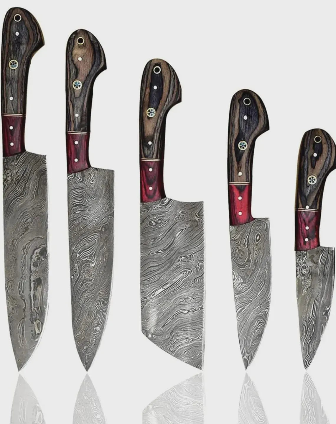 Handmade Damascus Steel Chef Knife set of 5pcs With Sheet, Chef Knives Set, pro chef knife Kitchen Knives Set, Gift For Her , Gift For Dad - propswords