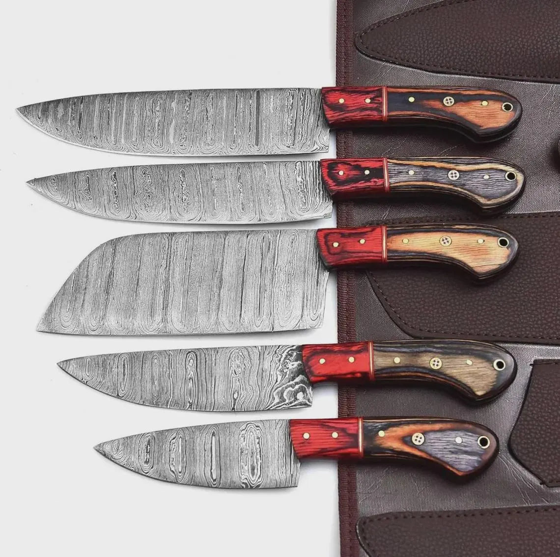Handmade Damascus Steel Chef Knife set of 5pcs With Sheet, Chef Knives Set, pro chef knife Kitchen Knives Set, Gift For Her , Gift For Dad - propswords