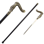 Brass Finish Burst Snake Head Cane Sword - propswords