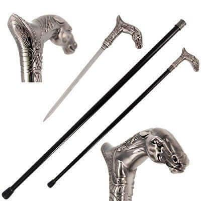 Horse Artisan Intricate Carved Gentleman's Cane Sword - propswords