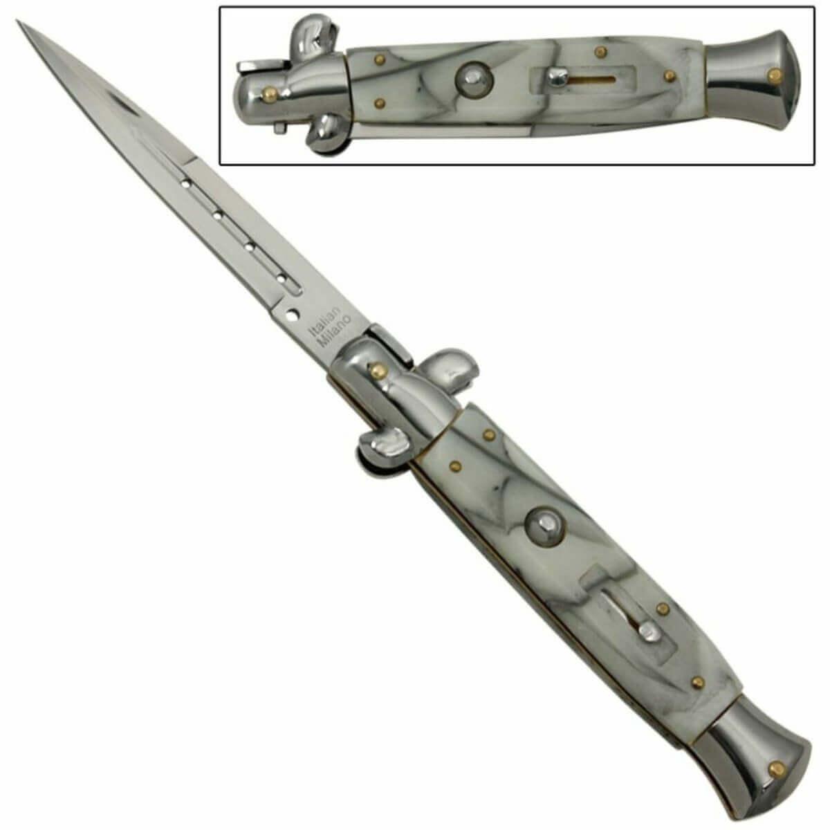 IL Grande Italian Milano Stiletto Silver Marble Automatic Knife - propswords