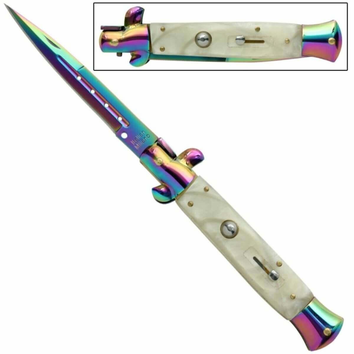 IL Grande Italian Milano Stiletto Titanium Pearl Automatic Knife - propswords