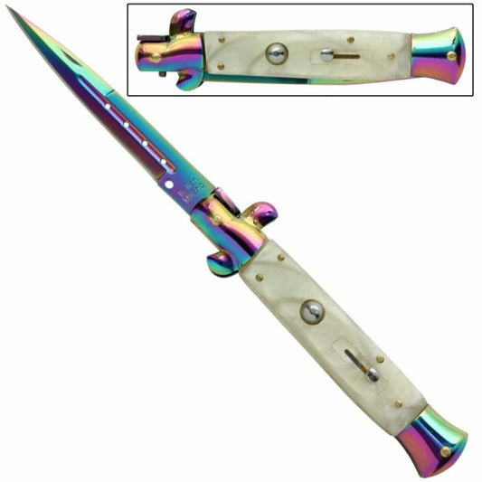 IL Grande Italian Milano Stiletto Titanium Pearl Automatic Knife - propswords