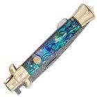 KISSING CRANE GENUINE ABALONE DAMASCUS STILETTO KNIFE - propswords