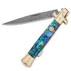 KISSING CRANE GENUINE ABALONE DAMASCUS STILETTO KNIFE - propswords