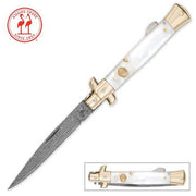 KISSING CRANE GENUINE PEARL DAMASCUS STILETTO KNIFE - propswords