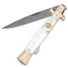 KISSING CRANE GENUINE PEARL DAMASCUS STILETTO KNIFE - propswords