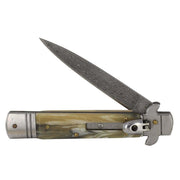 Rock Polish Damascus Steel Automatic Stiletto Lever Lock Knife - propswords