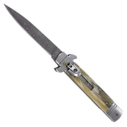 Rock Polish Damascus Steel Automatic Stiletto Lever Lock Knife - propswords