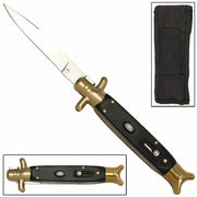 Shark Tail Italian Stiletto Automatic Knife Black Gold Handle - propswords
