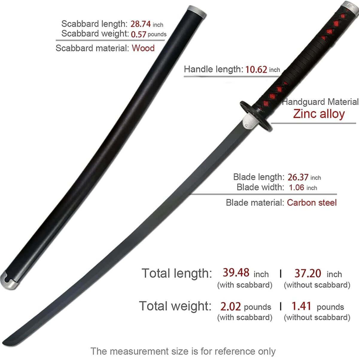 TANJIRO KAMADO SWORD BLACK NICHIRIN BLADE DEMON SLAYER SWORD - propswords
