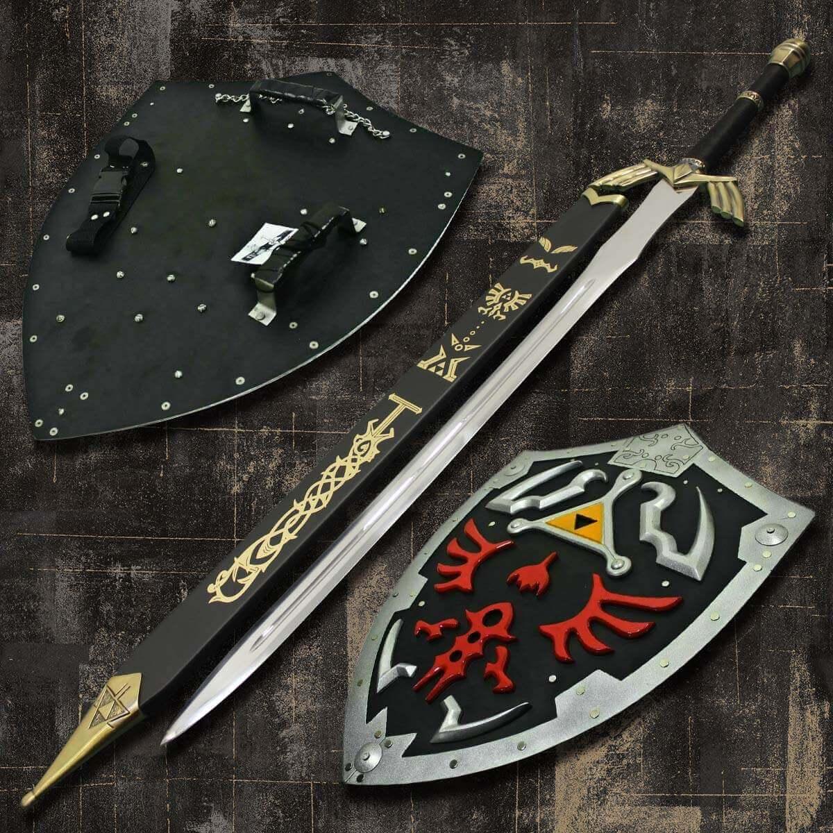 The Legend of Zelda Dark Link's Master Sword & Black Hylian Shield Set – High-End Replica - propswords